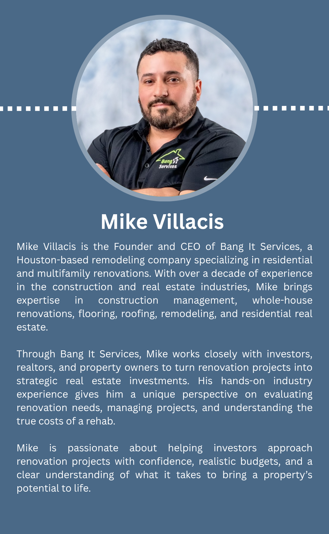 Informational graphic for guest speaker, Elissa Stone, a real estate entrepreneur, for the Houston Basics Breakfast event.